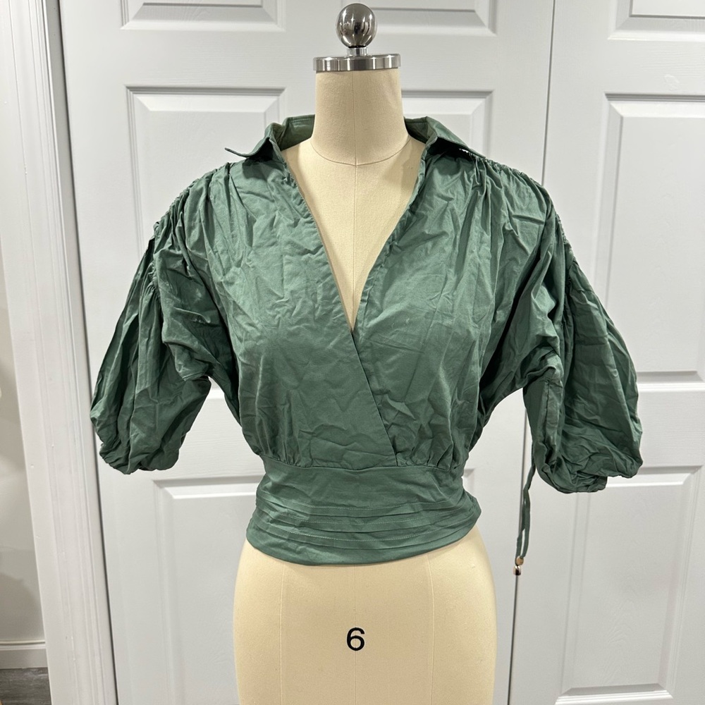 Spirit Sage Green Wrap Blouse